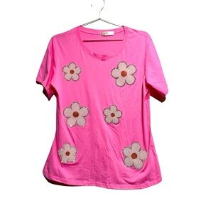 Beautiful Rhinestones Flowers Size M. MC LORENE T-Shirt. Daisies All in Perfect